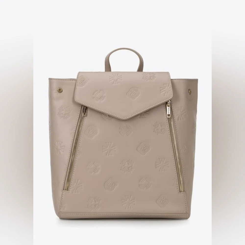 # 538 Women's Monogram Leather Backpack with Vertical Zippers Black - Picture 8 of 12